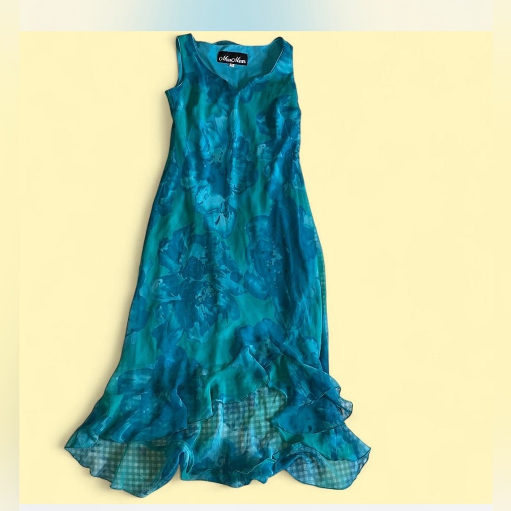 Vintage Meghan Matthews Blue Floral Midi Dress